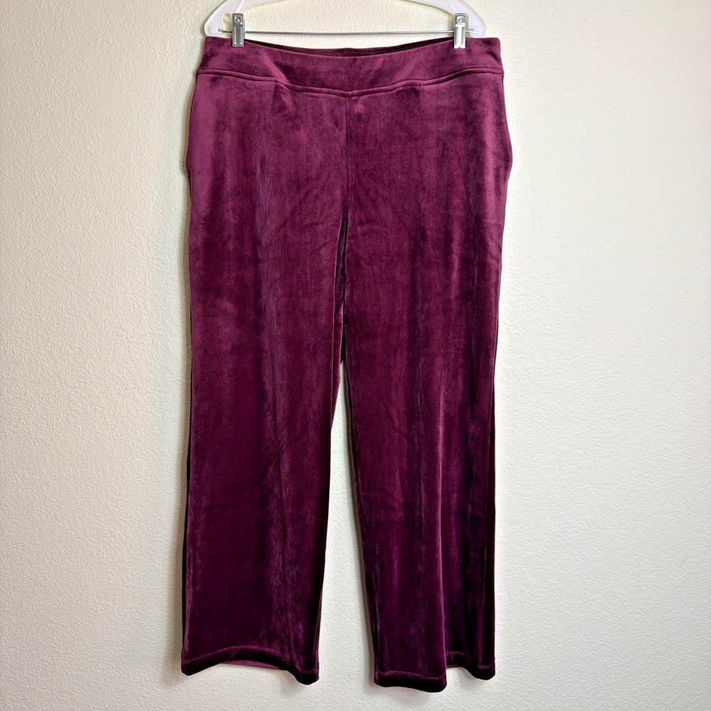 NWT Chicos Weekends Pants Womens 2 Velour Wide Leg Deep Chianti Purple Velvet